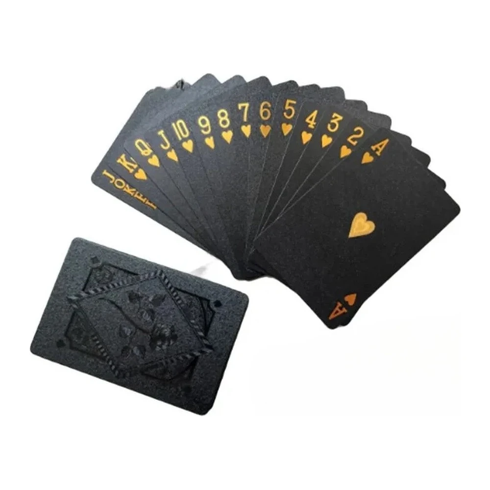 Naipe Inglés Negro y Dorado de PVC Resistente al Agua 54 Cartas