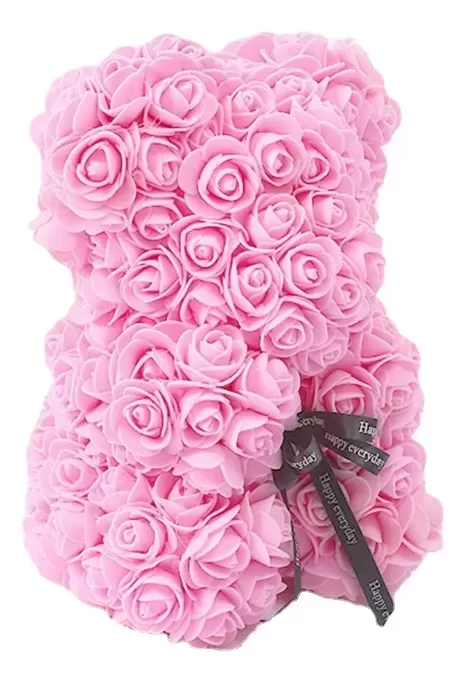 Oso De Rosas Artificiales Color Rosa De 25cm Aniversario - Imagen 1