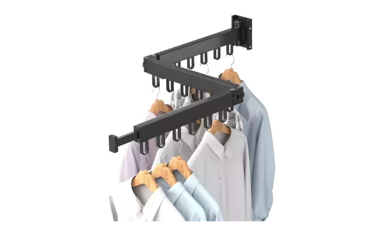 Tendedero Plegable de Pared de Aluminio 3 Brazos 1,14 m Negro