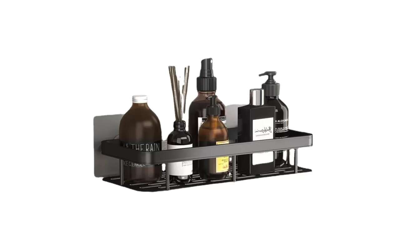 Repisa de Baño Autoadhesiva de Aluminio Negra 30 x 13 cm sin Perforar