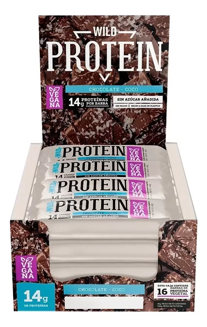 D_940303-MLC74937683366_032024-F.jpg Wild Protein Vegana Chocolate Coco - 16 Unidades - Imagen 1