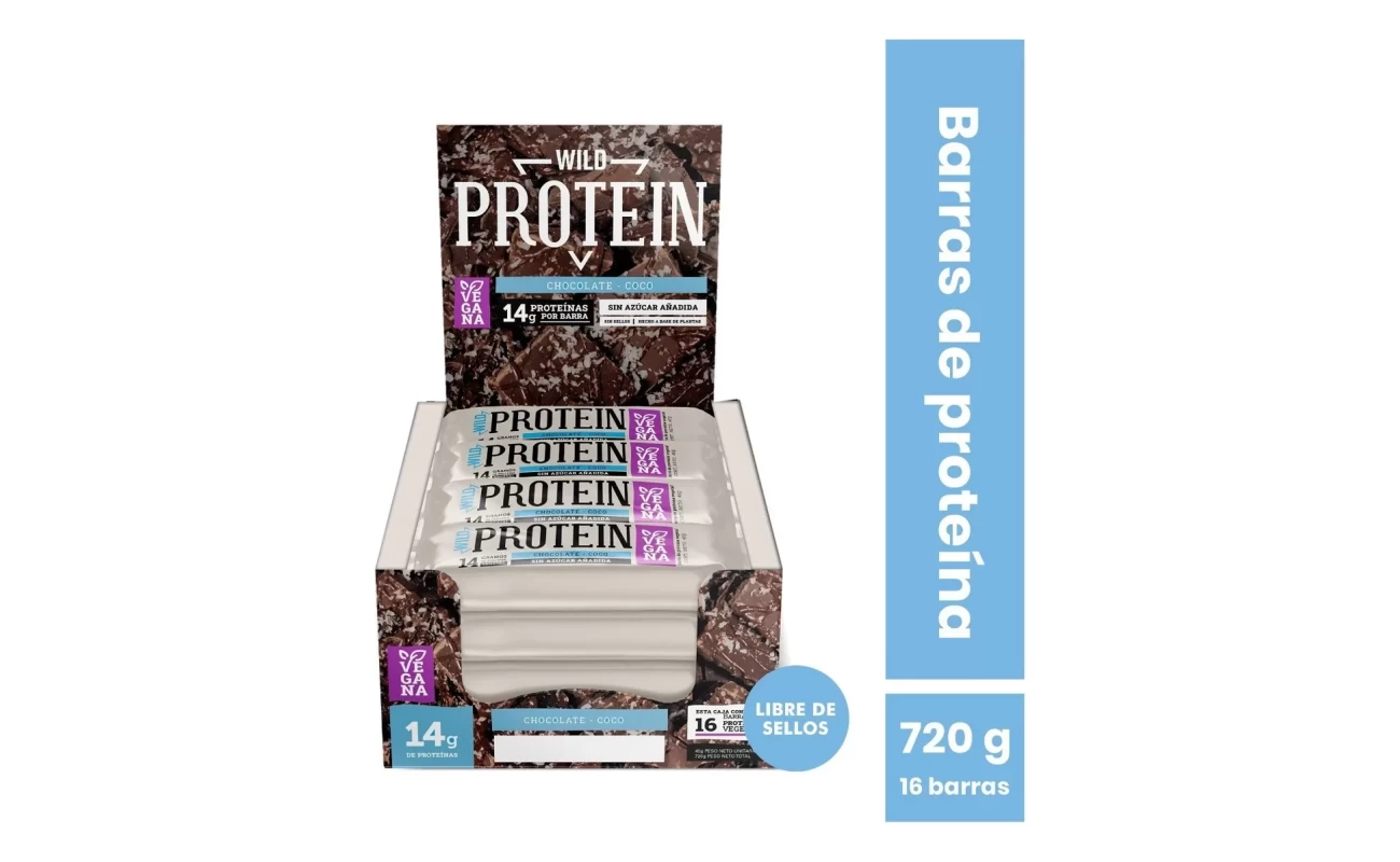 Barritas Wild Protein Vegana Chocolate Coco Caja 16 Unidades - imagen 2