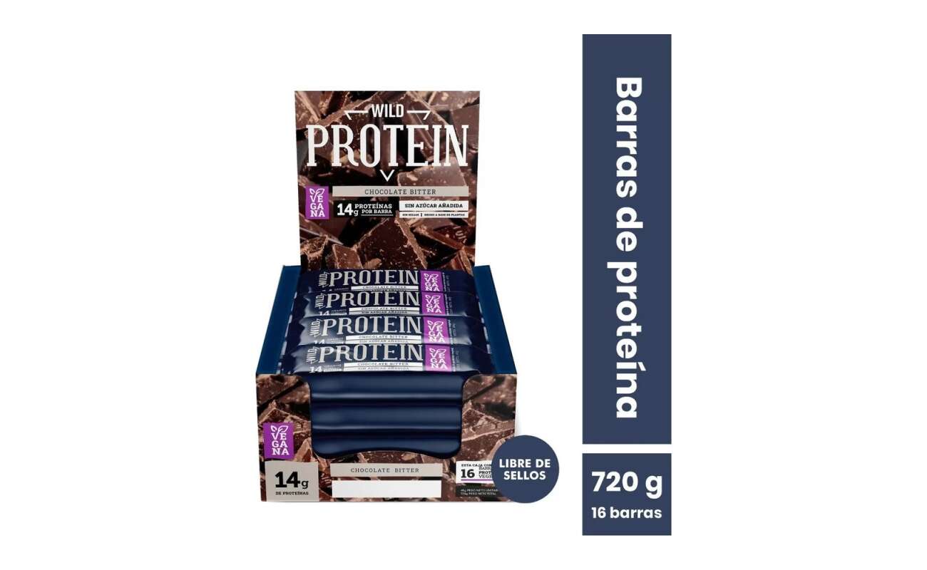 Barritas Wild Protein Vegana Chocolate Bitter Caja 16 Unidades