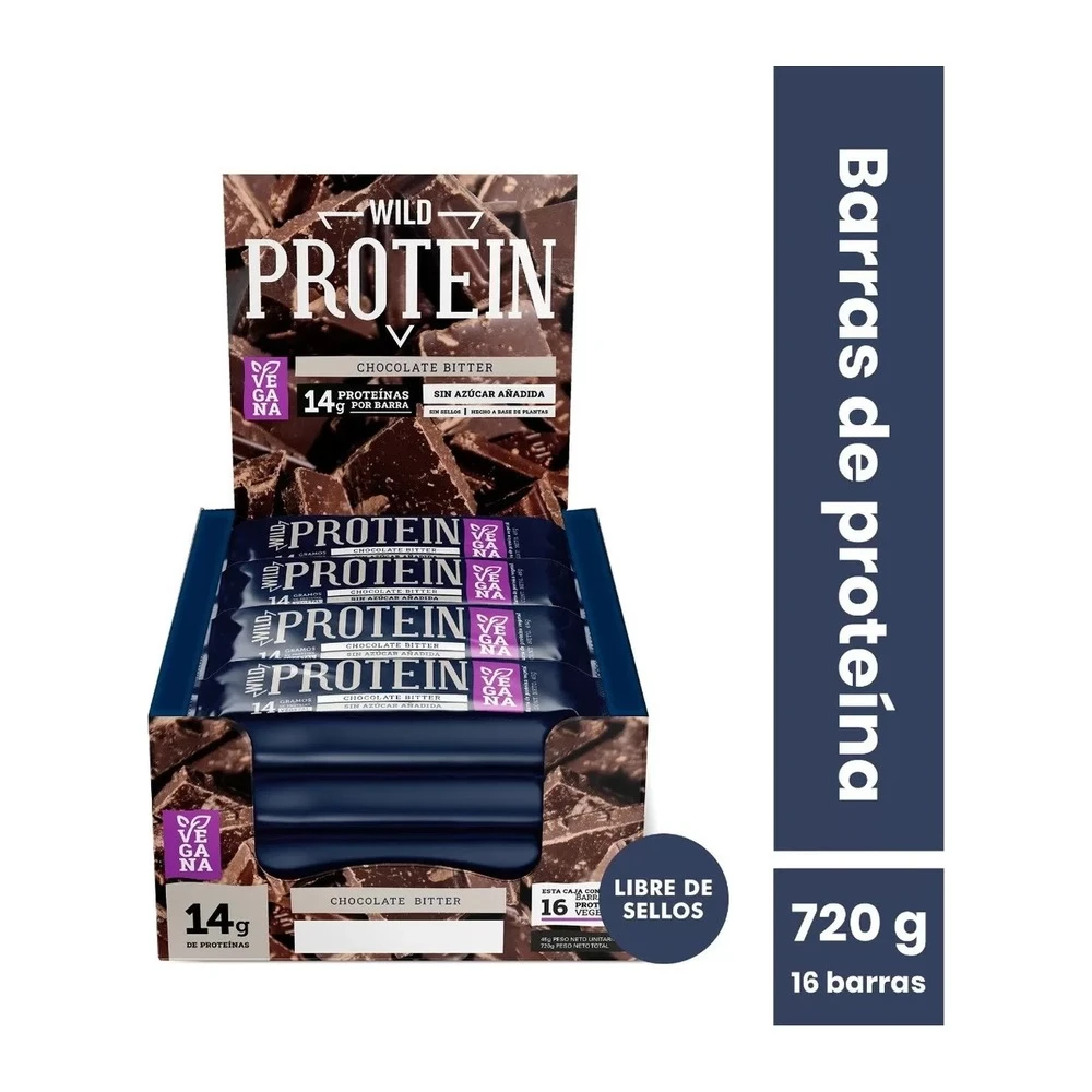 Barritas Wild Protein Vegana Chocolate Bitter Caja 16 Unidades