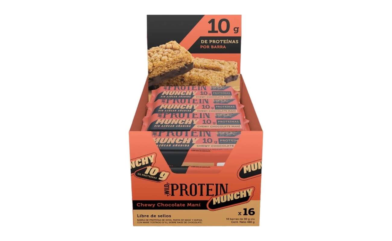 Barritas Wild Protein Munchy Chocolate Maní Caja 16 Unidades Vegana