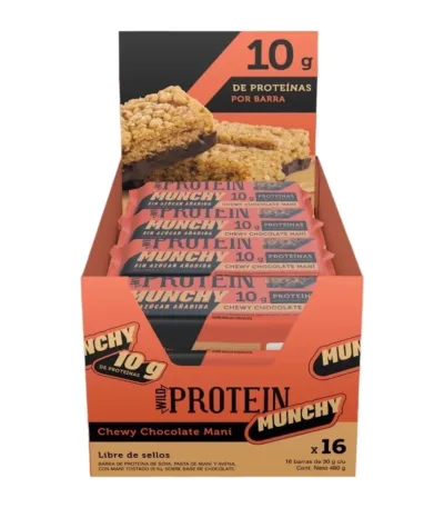 Barritas Wild Protein Munchy Chocolate Maní Caja 16 Unidades Vegana