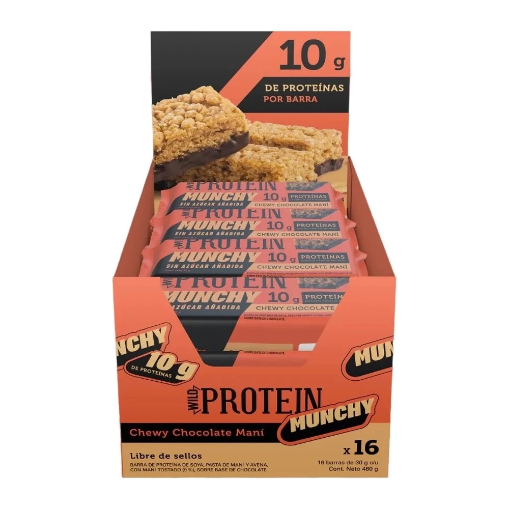 Barritas Wild Protein Munchy Chocolate Maní Caja 16 Unidades Vegana Barritas Wild Protein Munchy Chocolate Maní Caja 16 Unidades Vegana