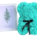 Oso De Rosas Artificiales Celeste Agua De 25cm Aniversario - Imagen 2