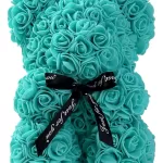 Oso De Rosas Artificiales Celeste Agua De 25cm Aniversario