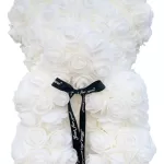 Oso De Rosas Artificiales Color Blanco De 25cm Aniversario