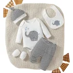 Ajuar Conjunto Bebé Elefante 5 Piezas Camiseta Y Pantalón