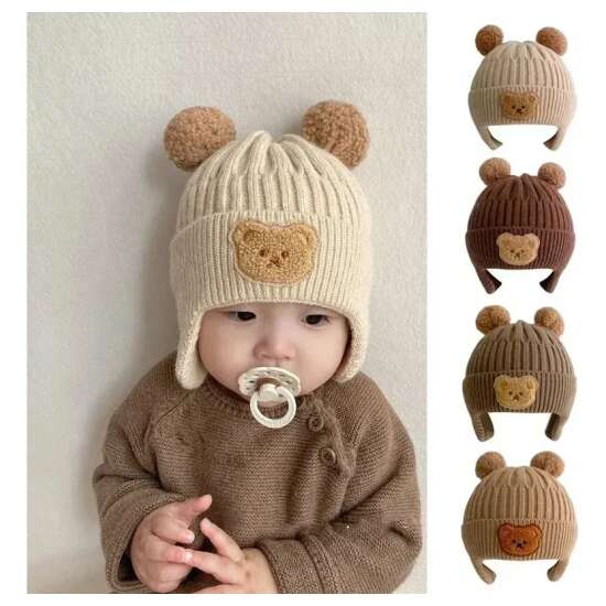 Gorro De Lana Para Bebé Protección Para Oídos Otoño Invierno - Imagen 8