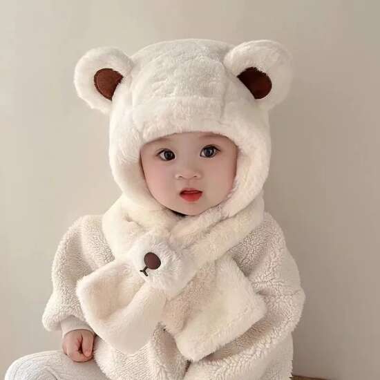 Gorro De Bebé Con Bufanda Otoño Invierno Oso De Felpa - Imagen 4