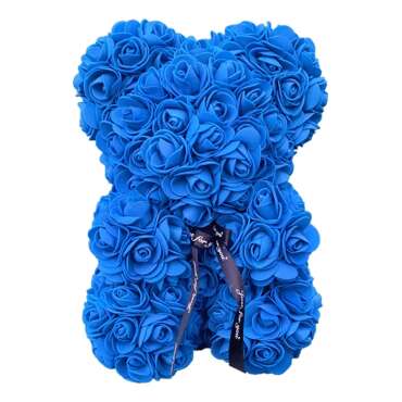Oso De Rosas Artificiales De 25cm Aniversario San Valentín Color Azul