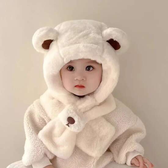 Gorro De Bebé Con Bufanda Otoño Invierno Oso De Felpa - Imagen 2