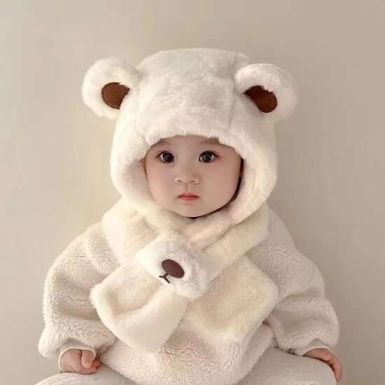 Gorro De Bebé Con Bufanda Otoño Invierno Oso De Felpa - Imagen 5