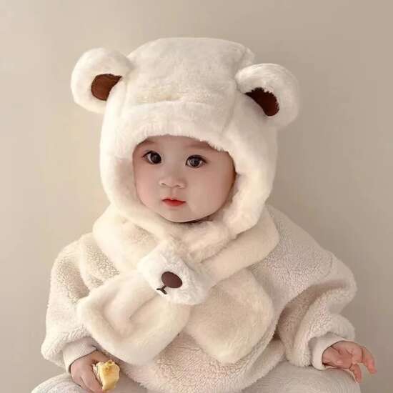Gorro De Bebé Con Bufanda Otoño Invierno Oso De Felpa - Imagen 3