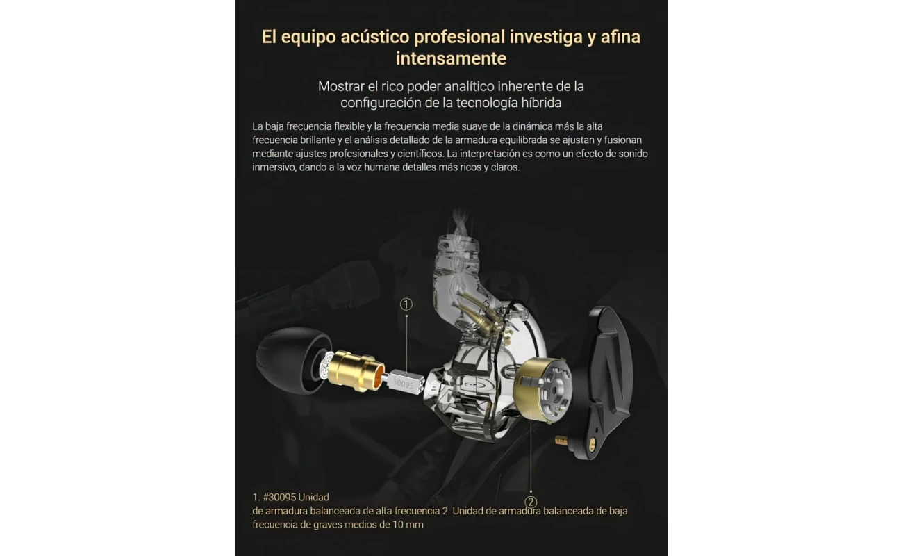 Audífonos KZ ZSN Pro X Dorado sin Micrófono Híbridos 1BA+1DD - imagen 2