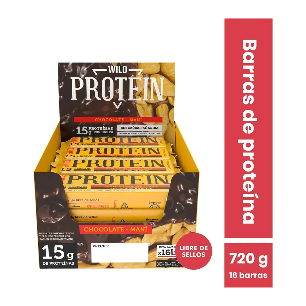 Barritas de Proteína Wild Protein Chocolate Maní Caja 16 Unidades