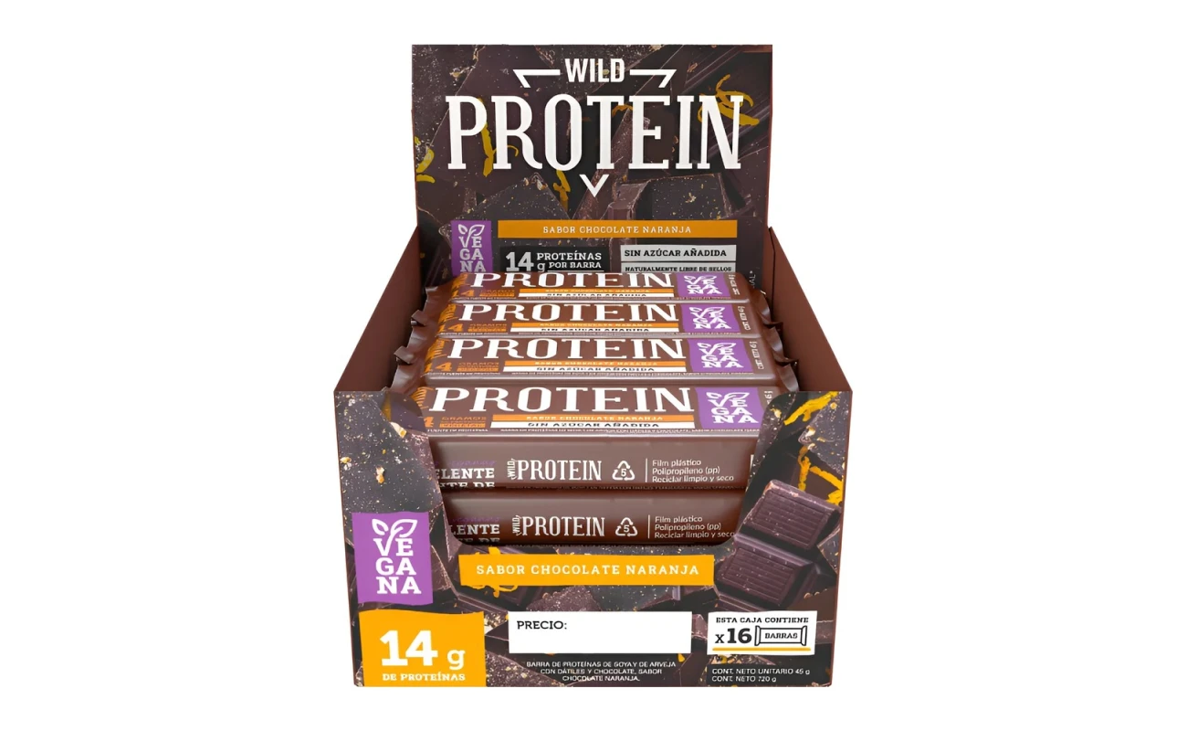 Barritas Wild Protein Vegana Naranja Bitter Caja 16 Unidades