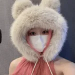 Gorro Felpa Kawaii Mujer Termico Con Orejas De Oso - Imagen 2