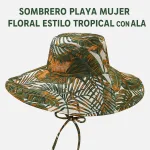 Sombrero Playa Mujer Floral Estilo Tropical Con Ala Ancha - Imagen 5