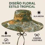 Sombrero Playa Mujer Floral Estilo Tropical Con Ala Ancha - Imagen 3