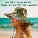 Sombrero Playa Mujer Floral Estilo Tropical Con Ala Ancha - Imagen 2