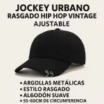 Jockey Urbano Rasgado Hip Hop Vintage Ajustable Con Argollas - Imagen 5