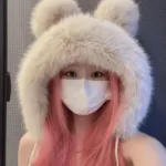 Gorro Felpa Kawaii Mujer Termico Con Orejas De Oso - Imagen 4