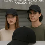 Jockey Urbano Rasgado Hip Hop Vintage Ajustable Con Argollas - Imagen 3