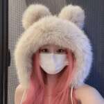 Gorro Felpa Kawaii Mujer Termico Con Orejas De Oso
