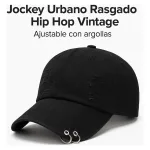 Jockey Urbano Rasgado Hip Hop Vintage Ajustable Con Argollas - Imagen 6