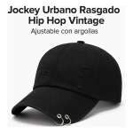 Jockey Urbano Rasgado Hip Hop Vintage Ajustable Con Argollas - Imagen 6
