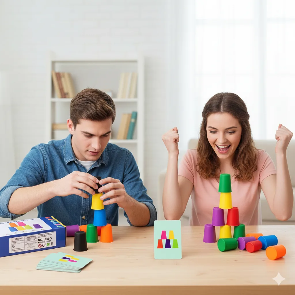 D_923175-MLC99303022115_112025-F.jpg Juego De Mesa Tazas Apilables + 50 Cartas Velocidad - Imagen 1