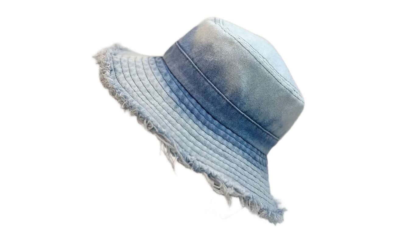 Sombrero Bucket de Mezclilla Degradado Borde Deshilachado Unisex