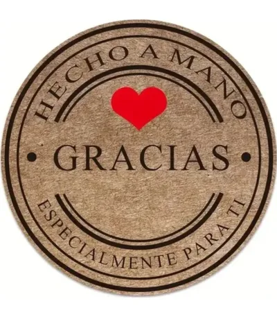 Etiquetas Adhesivas Gracias Hecho a Mano 25 mm Rollo 500 Unidades