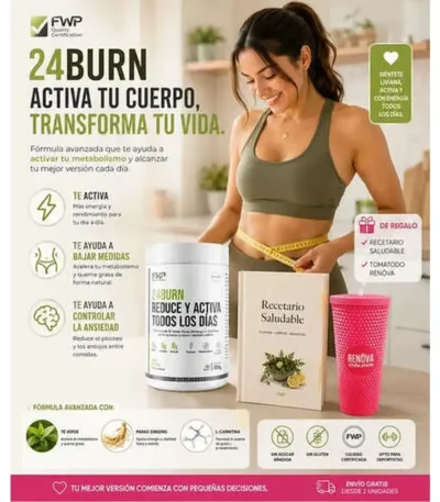 24 Burn Suplemento en Polvo Té Verde y Ginseng Limón 500 g