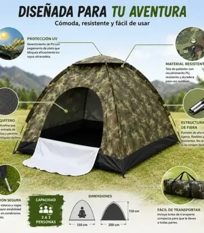 Carpa Camping 3 Personas con Mosquitero y Protección UV